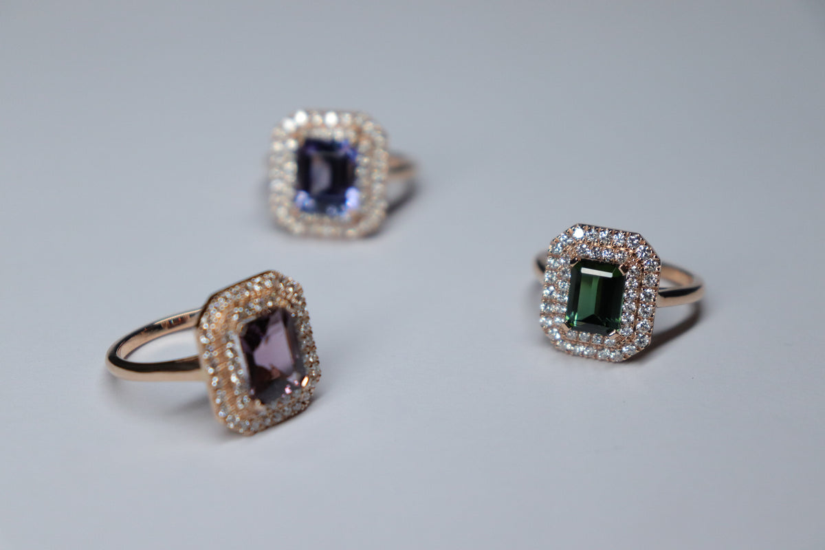 Bague en tanzanite à double halo