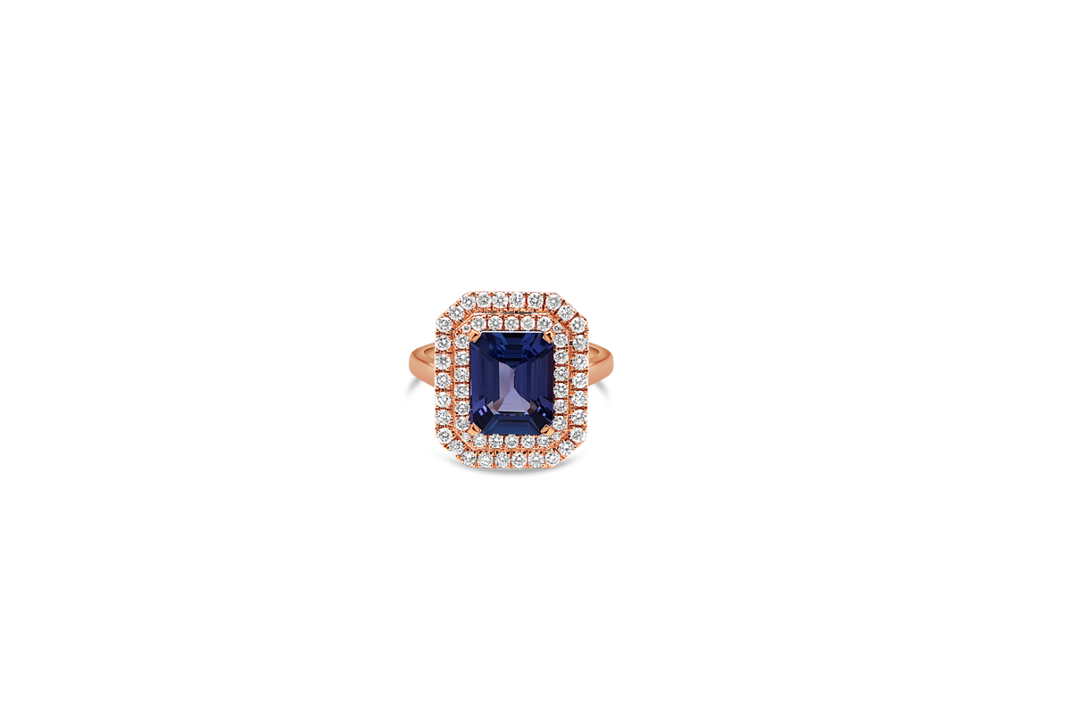 Bague en tanzanite à double halo