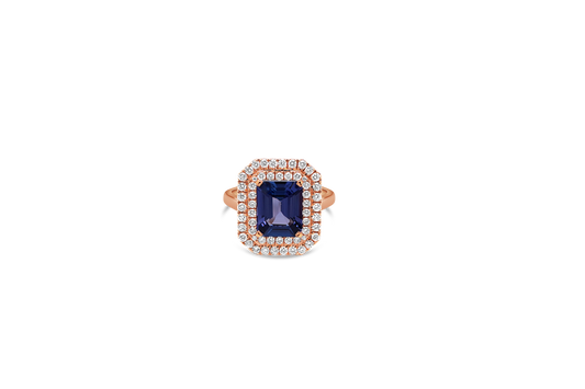 Tansanit-Ring mit doppeltem Halo